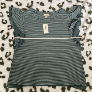 Style & Co striped sage flutter sleeve blouse NWT
